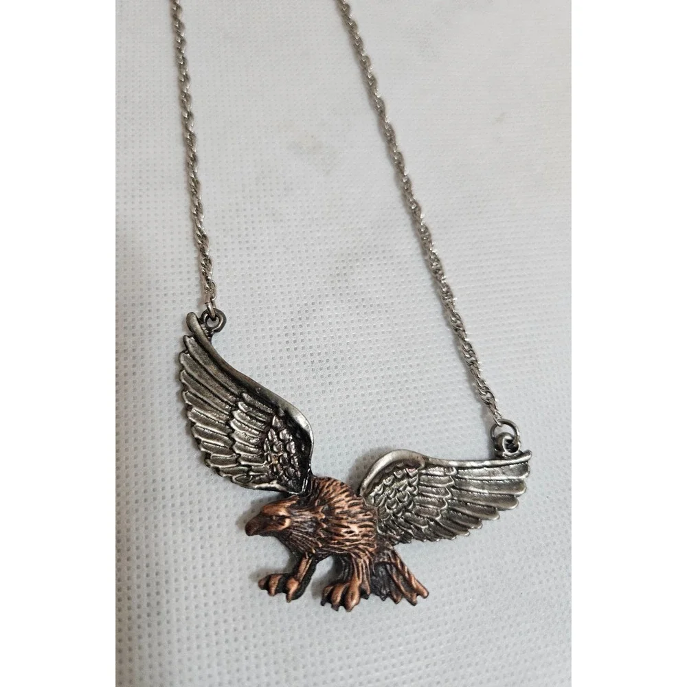 Bird In Flight Eagle Two Tone‎ Brass and Silver Tone Necklace Vintage